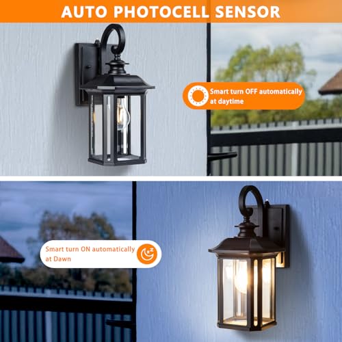 Image of JYZ Dusk to Dawn Outdoor Wall Lighting, 19 Inch Large Exterior Porch Light Fixture, Waterproof Outdoor Wall Mount Lantern, Classic Black Sconce Lamp Outside for House Doorway Garage Patio Yard