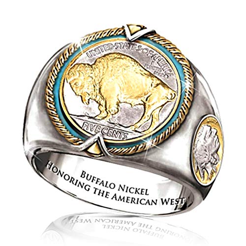 Buffalo Nickel Rings for Men, Indian Chief Ring, Viking Bull Ring, Amulet Ring, Retro Buffalo Totem Rings, Honoring The American West Alloy Coin Ring, Animal Jewelry for Husband (9)