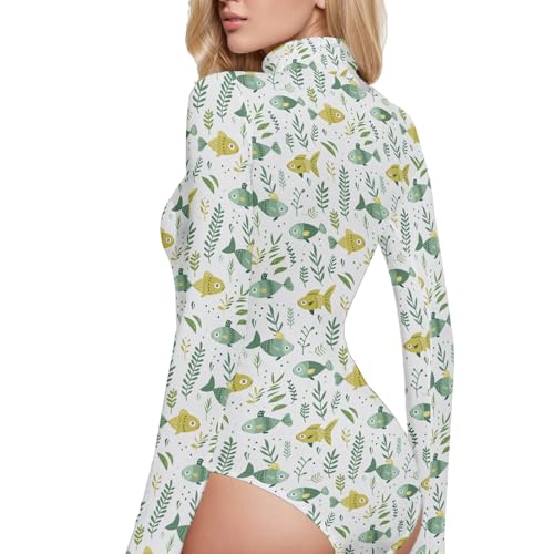Body de manga larga para mujer estampado cuello alto ropa interior elástica Greens 3