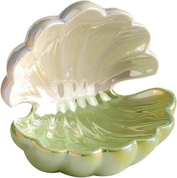 KITCISSL Ceramic Coffee Table Decor Creative Shell Sculpture Statue Decorative Key Tray, Jewelry Dish Tray Home Decoration Porch Ornaments Phone Necklace Earrings Storage TrayGreen