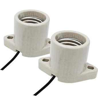 E-Simpo 2pcs E26 Porcelain Lamp Base Ceramic Lampholder 600V 660W UL Listed Glazed Medium Screw Light Socketwt High Temperature 1015 18AWG Wire 15cm