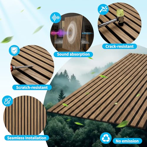 Image of Art3d 47 x 23.6 Inch Acoustic Wood Slat Wall Panel, 4-Pack, Deep Walnut