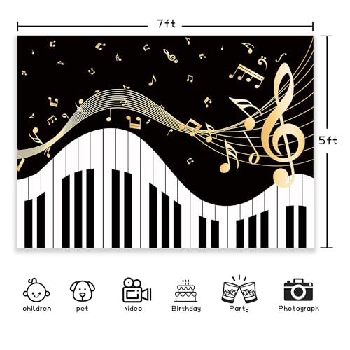 Fondo fotográfico Newsely Piano 7Wx5H con notas doradas miniatura 4
