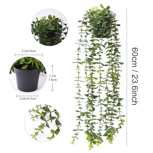 Image of TIED RIBBONS Set of 2 Artificial Hanging Plants with Pot Potted Greenery Eucalyptus Mandala Vine for Wall Home Decor Wall Pot Indoor Outdoor Office Garden Balcony Decoration Items (60 Cm Long)