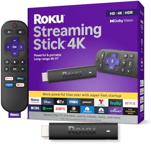 Roku Streaming Stick 4K with Voice Remote - HDR10+ & Dolby Vision...