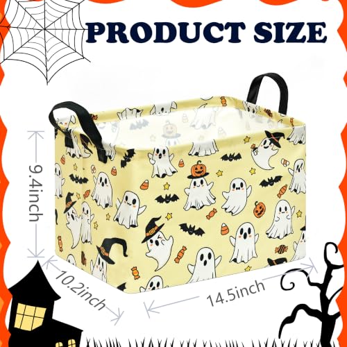 Image of Halloween Basket Yellow Pumpkin Ghost Storage Toy bin For Boys Girls Kids