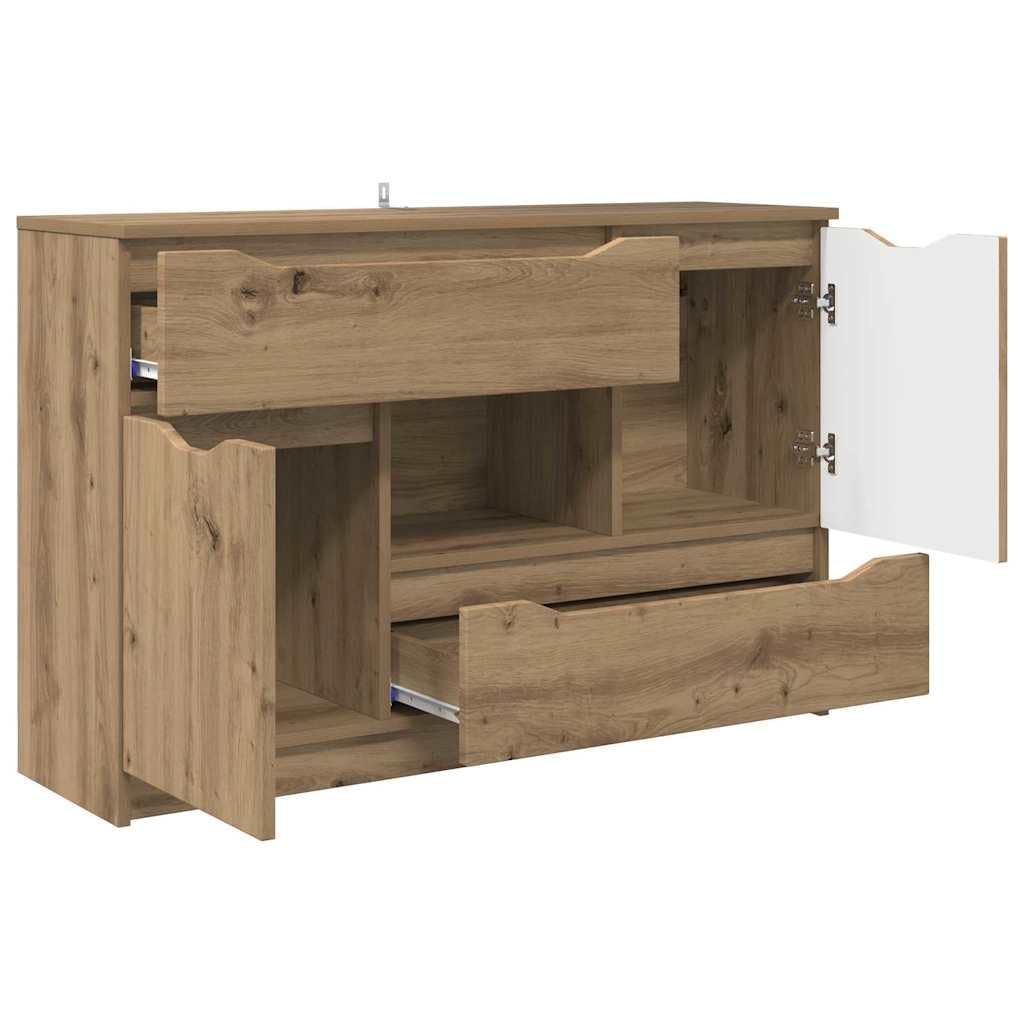 Sideboard 100 cm Breit in Artisan-Eiche Holzwerkstoff Modernes Wohnzimmerschrank mit 2 Türen & Schublade Robustes Lowboard für Living Room Esszimmer Flur