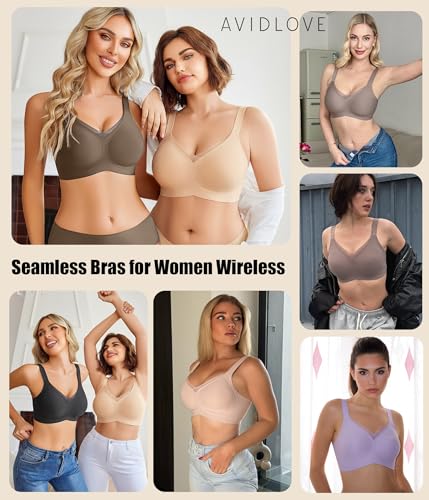 Image of Avidlove Womens Seamless Bras V Mesh Comfort Bralette Everyday T-Shirt Bra | wireless comfort with jelly lift; soft breathable; seamless back smooth; widded straps and side wings; full coverage