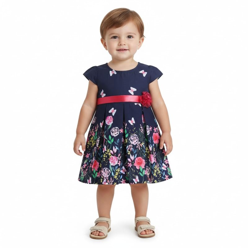 Image of Mama&Bebe Summer Dress for Girls with Cotton Soft Lining | Printed Fit & Flare Kids Outfit with Cute Bow Detail | Comfortable Breathable Party & Outing Dress for Toddlers and Little Girls
