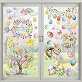 Gleemix Fensterbilder Ostern Selbstklebend, 9 Blatt Fenstersticker Ostern, Statisch Haftende Osterfensterbilder, Osterdeko Fenster mit Ostereier, Osterhase, Oster Fensterbilder Wiederverwendbar