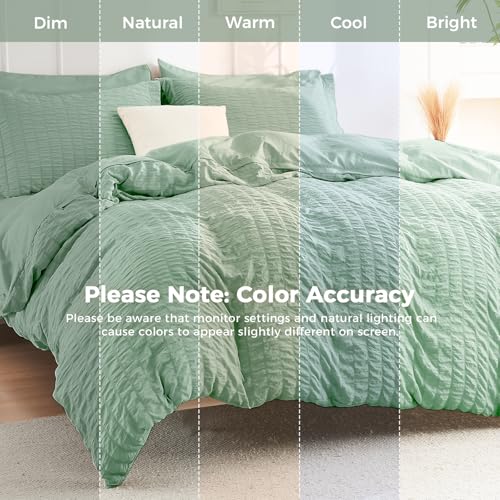 Image of HYMOKEGE Sage Green Full Size Comforter Sets Seersucker 7 Pieces, All Season Luxury Bed in a Bag for Bedroom, Bedding Set with Comforters, Sheets, Pillowcases & Shams