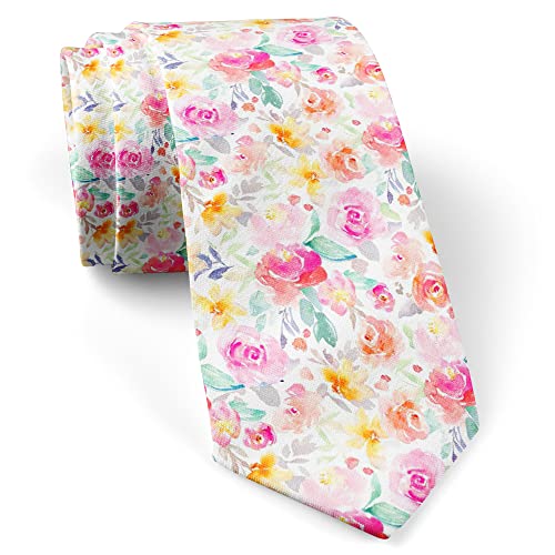 ( Bright Pink Yellow Girly Watercolor ) Fashion Novelty Necktie, Conversation Neckwear Ties Great for Party and Events