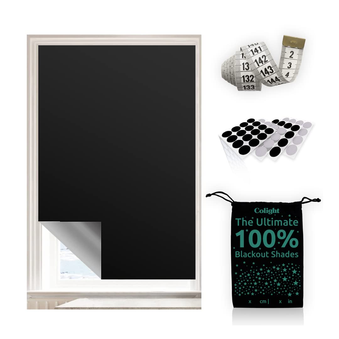 Portable Blackout Curtain 100% Black Out Room Darkening Light 100% Blackout Material Temporary Blackout Blinds for Baby Nursery Bedroom Dorm Travel Window Curtains (Extra Large)
