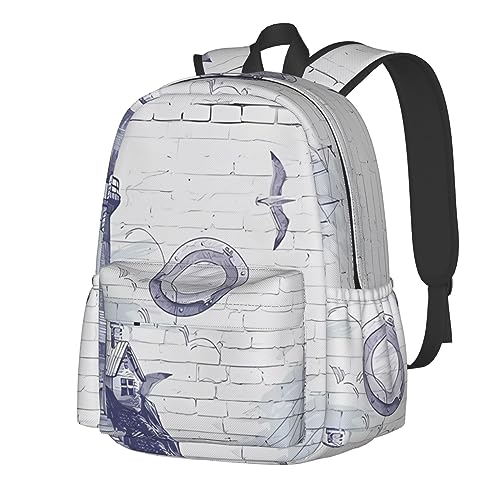 Sac à dos garçons et filles noir imperméable imprimé boussole