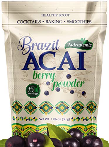 Brazil Acai Powder Natural Energy Boost Smoothie Powder, 30g Reusable Fresh Seal Packet | Vegan Sugar Free Superfood Antioxidant Booster Blend for Shakes, Baking, Mixing Drinks - 15 Servings