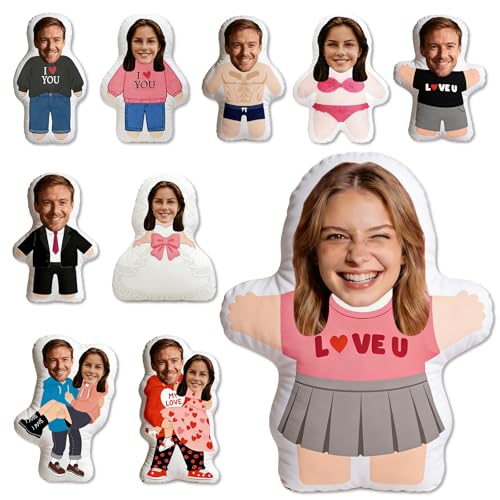 Coussin Personnalisé Photo avec Visage 3D - Peluche Personnalisée Photo Cadeau Saint-Valentin & Anniversaire,Cadeau Couple Personnalisé,Cadeaux...