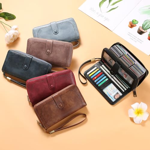Image of GAEKEAO Wallet for Women Clutch RFID Blocking Wristlet Leather Purse Large Capacity Credit Card Holder with Grip Hand Strap