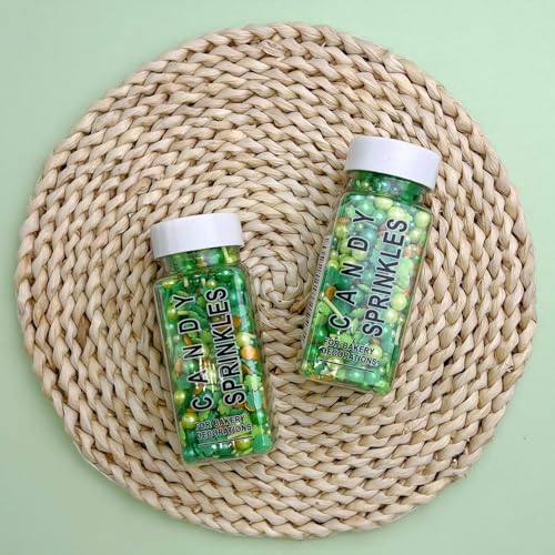 Image of St Patrick's Day Sprinkles, Green Shamrock Sprinkles for Cake Decorating | Edible Pearls, Shamrocks, Gold Coins Confetti, Jimmies, Nonpareils Mix, For Baking, Ice Cream, Cookies, Cupcake Topper