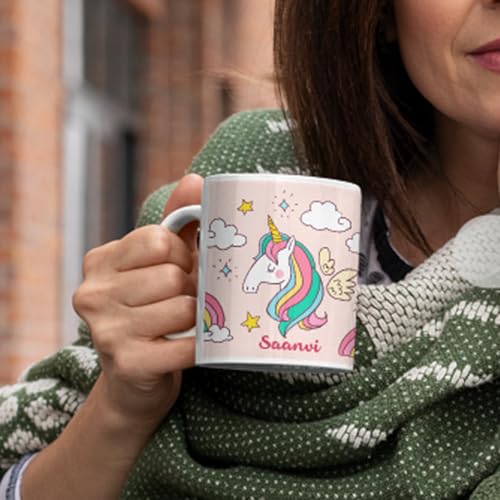 Image of PRINTSWAYS Customized Coffee Mug with Name and Unicorn Design 350 ML, Diwali Gifts, Gifts for Women, Girls & Kids, Personalised Name Mug for Birthdays, Anniversary, Pink