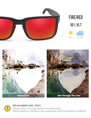 Image of BLAZERBUCK Anti-salt Polarized Replacement Lens for Oakley Holbrook XL OO9417, Anti-Scratch, Impact Resistant & Perfectly Fit - Fire Red