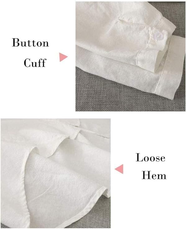 Minibee Women's Cotton Linen Shirt High Low Button Down Embroidered Blouse Long Sleeve Tunic Tops - Image 7