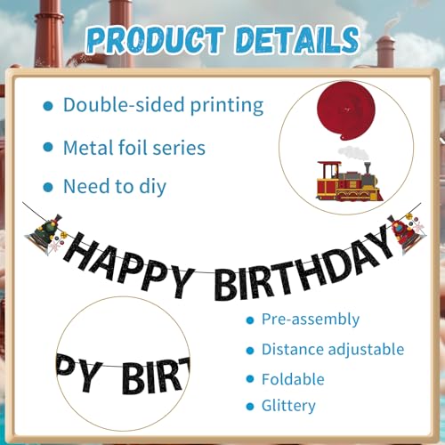 Image of Train Birthday Party Decorations - 13PCS Vintage Train Birthday Decorations Glitter Banners Hanging Swirls Honeycomb Centerpieces Retro Transportation Railroad Crossing Party Supplies Decor