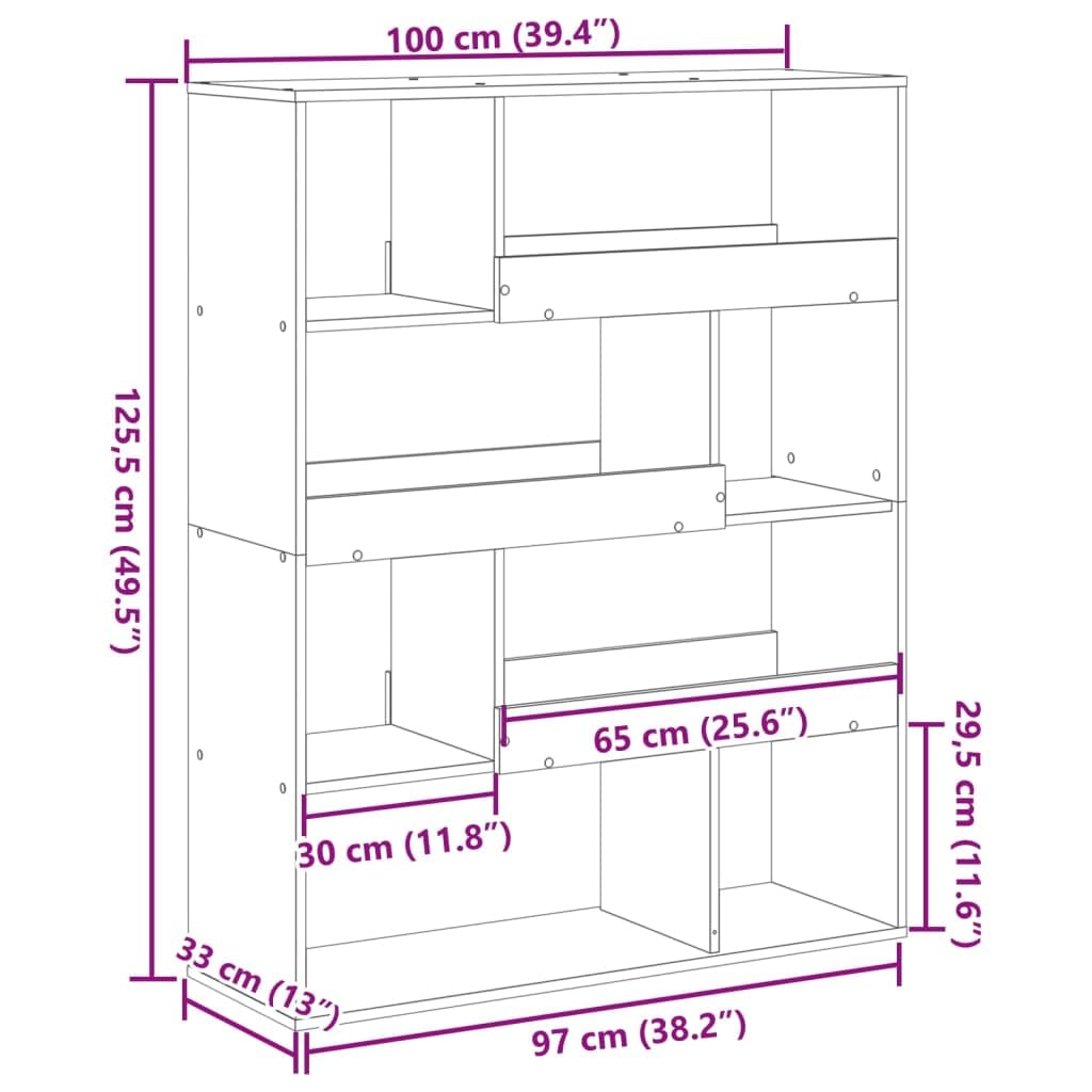 Ścianka działowa Sonoma uniwersalna półka na książki, regał biurowy do hotelu, 100 x 33 x 125,5 cm, materiał drewnopochodny