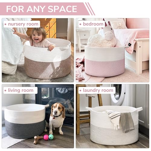 Image of INDRESSME XXXLarge Storage Basket with Handle, Pink Laundry Basket for Nursery Stuffed Animal Storage, Baby Baskets Kids Toy Organizer, 21.7 inch x 21.7 inch x 13.8 inch, Pink