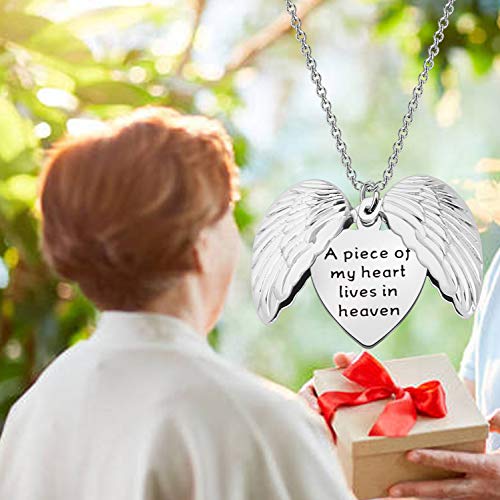 Image of CENWA Memorial Jewelry Sympathy Gift A Piece of My Heart Lives In Heaven Angel Wings Open Locket Necklace (A Piece of My Heart N)