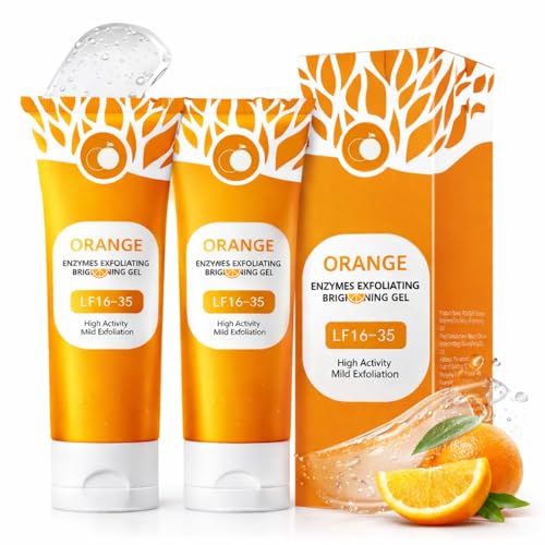 2 Stück Enzympeeling Gesicht Gel, Orange Peeling Gel, Sanftes Enzym Peeling für Gesicht und Körper, Porenreiniger mit Tiefenreinigung & Feuchtigkeit für Glatte Haut, Gentle Exfoliating Scrub für Damen