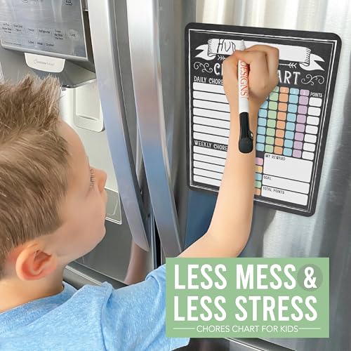 Image of Hadley Designs Magnetic Chore Chart for Kids Multiple Kids - Dry Erase Chores Chart for Adults and Teens, Responsibility Task List for Family, Fridge Task Board Tracker at Home, Chalkboard Chore Board