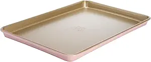 Paris Hilton Nonstick Carbon Steel Bakeware Collection, 15-Inch x 10-Inch Cookie Baking Sheet, Dishwasher Safe, Made without PFOA and PFAS, Pink Champagne Two-Tone