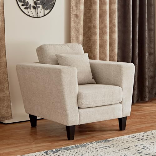 Image of Cathy Sofa 1 Seater Sofa Set (Beige) | Fabric Sofas One Seater Sofa for Home Living Room Bedroom Office | 1 Year Warranty