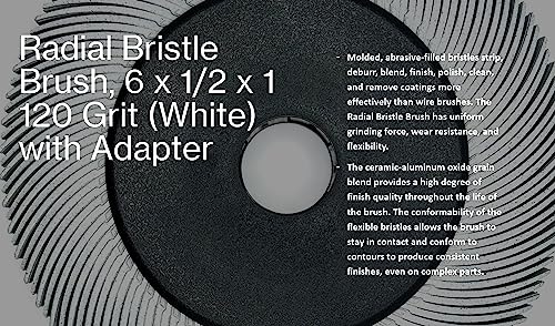 Image of Radial Bristle Brush, 6 in x 1 /2 in x 1 in, 120 Grit (White) Type C Curved Bristles, 33212, 1 Pack