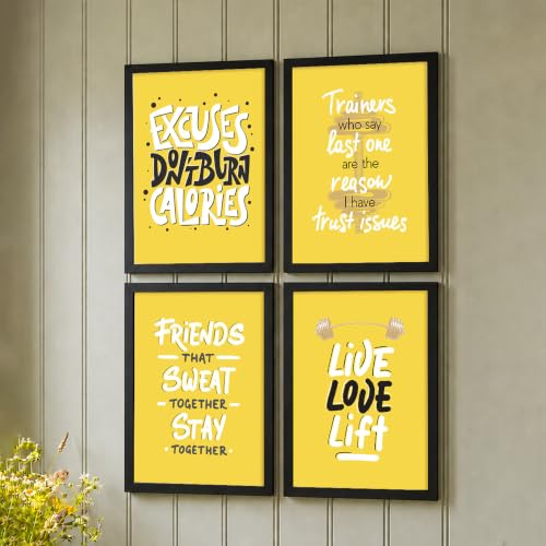 Image of PAINTINGMANTRA Motivational Wall Frames For Living room, Yellow Motivational Wall Art Quotes For Bedroom, Office And Study rooom, Set of 4, 13x18 Inch
