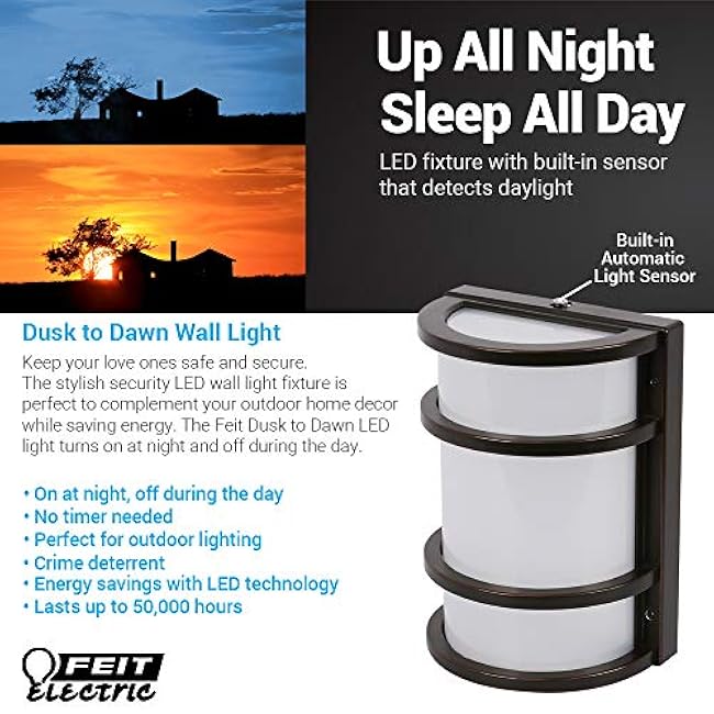 Feit Electric - Dusk to Dawn LED Bronze Half Moon Security Outdoor Wall Light, 5000K (73702)