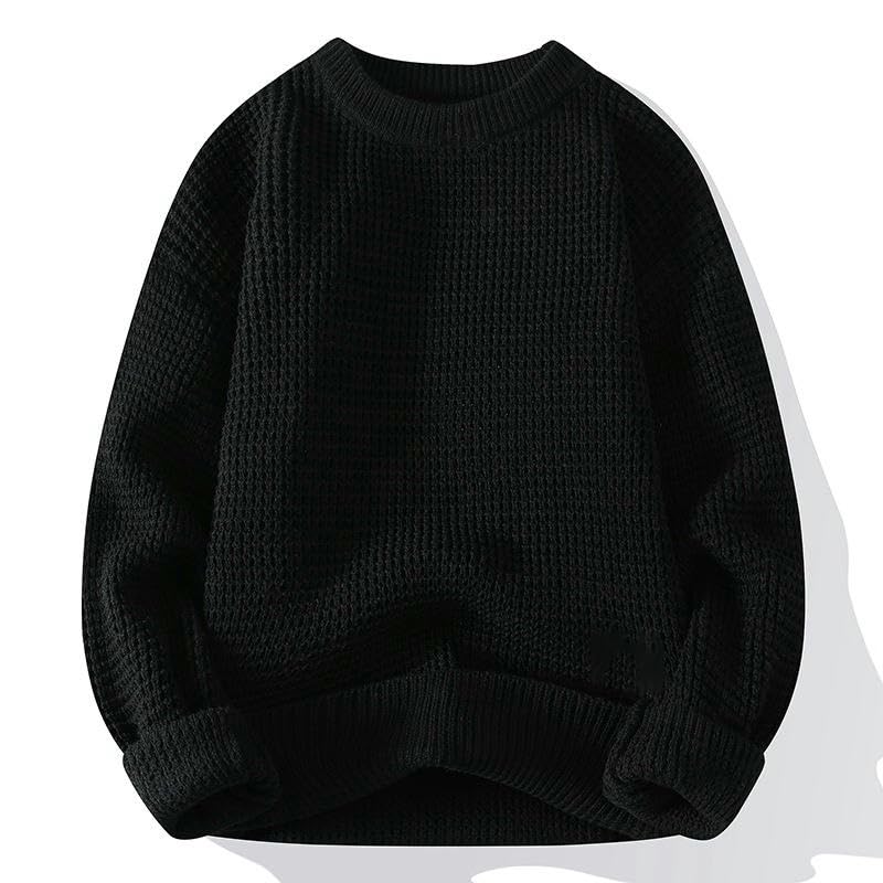 Pull vintage homme col rond épais tricoté, vêtement chaud automne hiver classique