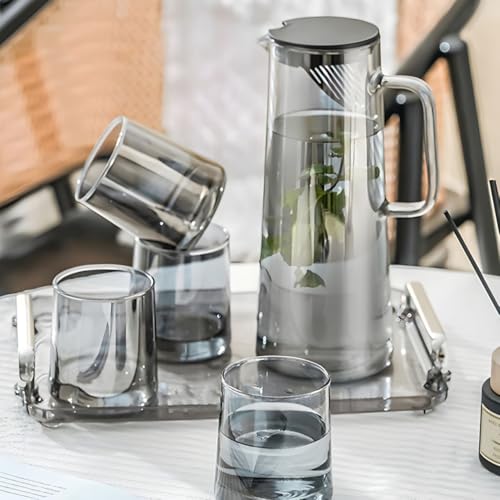 Image of Premium Water and Juice Black Glass & Borosilicate Glass Jug Set Combo [6 Piece Glass 280ML & 1 Piece Jug 1.8 Liter] Transparent Pitcher Set For Dining Table,Home & Restaurant,Party (MTS - 06)