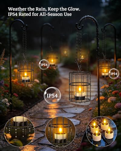 Image of Yme Solar Hanging Lanterns Outdoor Waterproof, Long Lasting Solar Tea Light