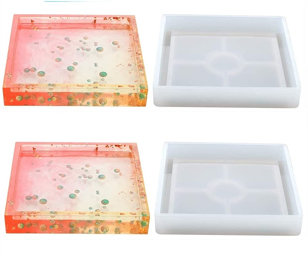 Readyshop go Square Silicone Coaster Mold with Groove Edge for Resin Art Clay Cement Set of 2