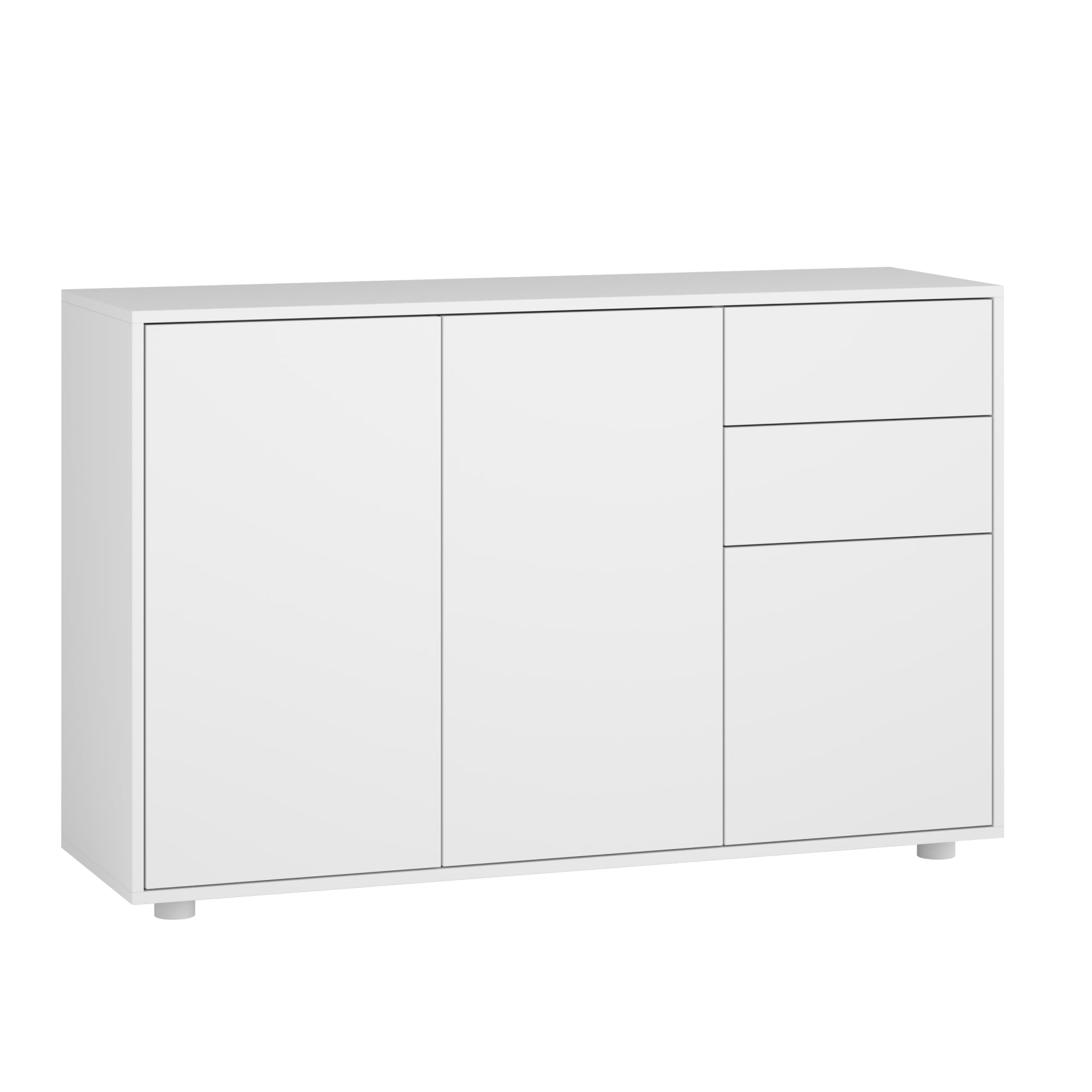 [en.casa] Credenza con 2 Cassetti e 3 Ante Comò Cassettiera Multiuso con Scomparti Vani Chiusi per Soggiorno Camera da Letto Ufficio 74x117x36 cm - Bianco Opaco