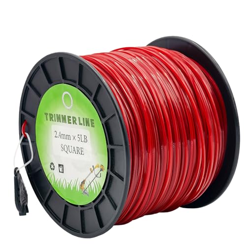 SENZHAO .095' Square Trimmer Line 5LB Red 1193FT Spool | 2.4mm Nylon Weed Eater String for STIHL...