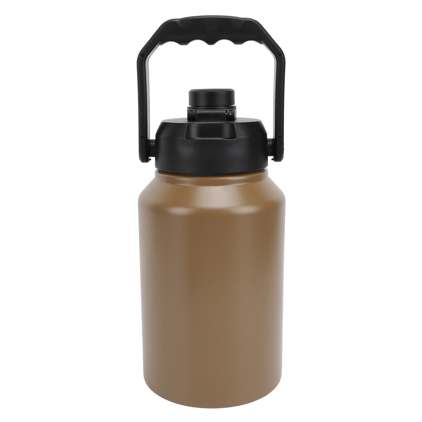 Isolierte Wasserflasche, 1,9 L, Großes Fassungsvermögen, Doppelwandige Vakuum-Sportwasserflasche aus Edelstahl mit Griff, Weithalsiger Reisebecher für Camping, Wandern, (Khaki)