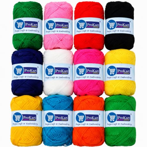 Image of Prokart Multicolor Wool Yarn Set, 12 Rolls x 10g Soft Woolen Yarn Thread for Knitting, Crochet, Embroidery, Toys, Garments, Flowers & Home Decor | Assorted Colors