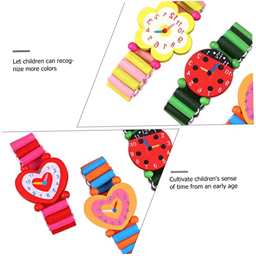 GALPADA 5 Pcs Wooden Watch Cartoon Wrist Watches Educational Playthings for Boys and Safe Smooth Grip Fun Random Color3