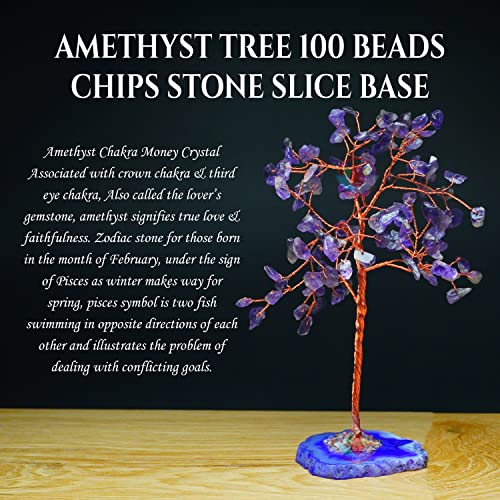 Image of REMEDYWALA Charged Amethyst Crystal Tree with Agate Slice Base for Reiki Healing (100 Beads)