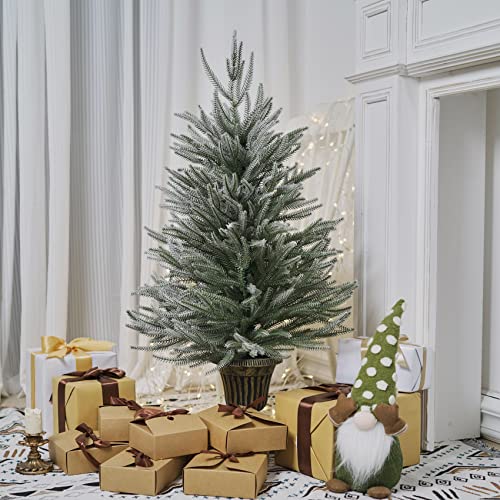 Artificial Small Christmas Tree with Pot Base,Willow Leaf Frosted PE