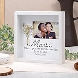 Made in Gift | Marco Personalizado con Ramo y Profundidad 21,5x21,5x4,5 cm | Incluye Foto y Texto | Regalo Original Cumpleaños, Día de la Madre, Comunión, Bautizo, Testigo de Bodas (Testigo)
