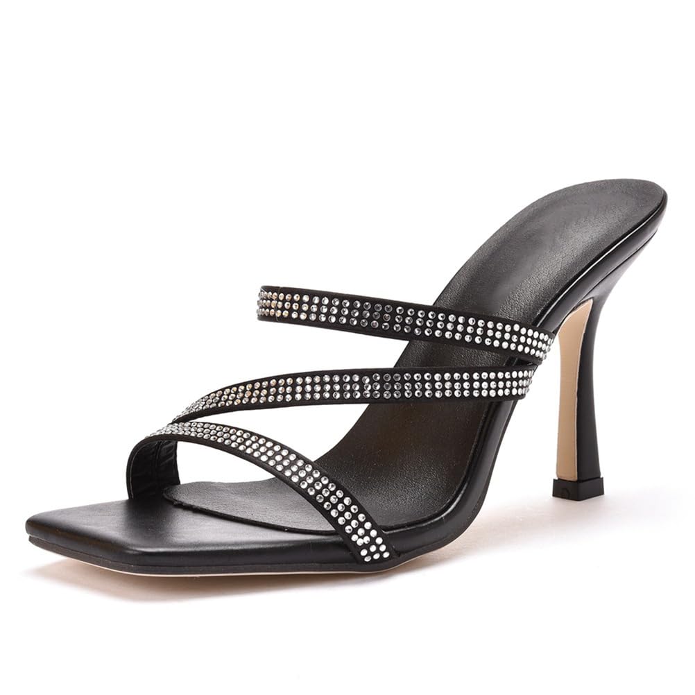 9 CM Donne Stiletto Blocco Tacco Sandali con Tacco Quadrato Open Toe Slip on Diapositive Mules