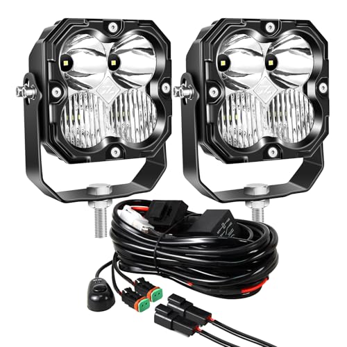 PICAA 2 Piezas Faro de Trabajo LED, 4 Pulgadas 30W Barra de Luz LED Coche con 12V DT Cableado Kit, 6000K Blanco Lámpara de Conducción para Offroad, SUV, Camión, 4X4, ATV, Tractor